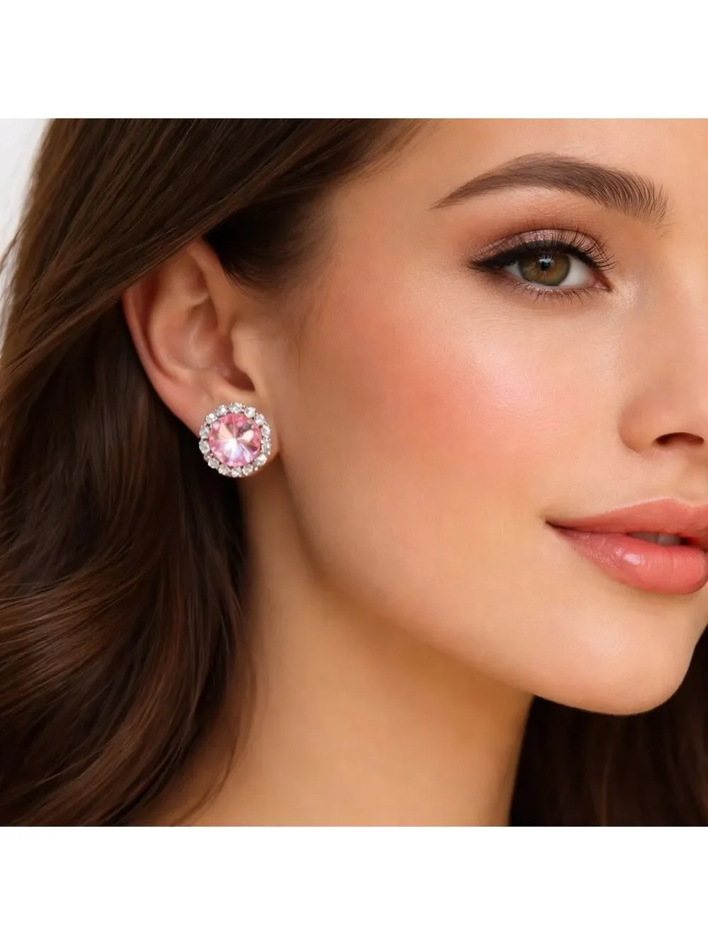 Blush Pink Crystal Halo Stud Earrings Austrian Crystal Silver Statement Bridal